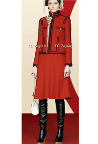 CHANEL 09PF Red Black Trim Wool Zipper Tweed Jacket 42 シャネル レッド ブラック トリム ウール ジッパー ツイード ジャケット 即発 - TC JAPAN