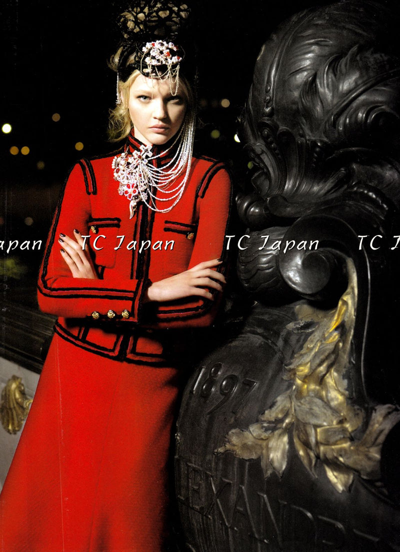 CHANEL 09PF Black Red Trim Moscow Wool Tweed Jacket 34 40 42 シャネル ブラック レッド トリム ロマノフ ウール ツイード ジャケット 即発