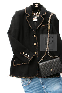 CHANEL 10C Black Gold Line Trim Wool Jacket 42 シャネル ブラック ゴールド ライン トリム ウール ジャケット 即発