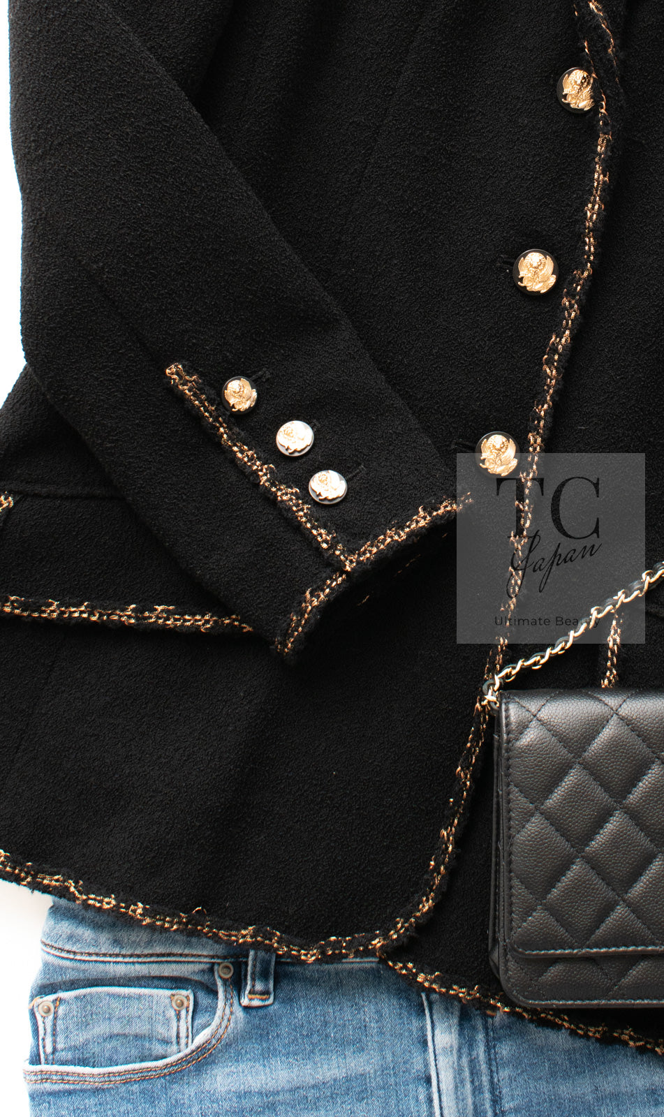 シャネル ジャケット CHANEL ブラック ゴールド ライン トリム ウール