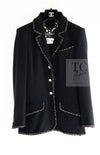 CHANEL 10C Black Gold Line Trim Wool Jacket 42 シャネル ブラック ゴールド ライン トリム ウール ジャケット 即発