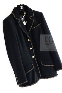 CHANEL 10C Black Gold Line Trim Wool Jacket 42 シャネル ブラック ゴールド ライン トリム ウール ジャケット 即発