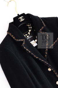 CHANEL 10C Black Gold Line Trim Wool Jacket 42 シャネル ブラック ゴールド ライン トリム ウール ジャケット 即発