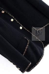 CHANEL 10C Black Gold Line Trim Wool Jacket 42 シャネル ブラック ゴールド ライン トリム ウール ジャケット 即発