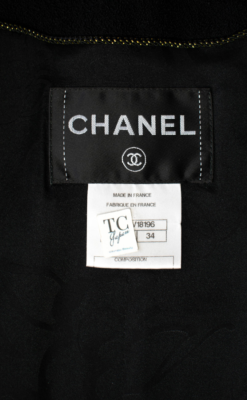 CHANEL 10C Black Gold Line Trim Wool Jacket 34 シャネル ブラック ゴールド ライン トリム ウール ジャケット 即発