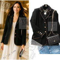 CHANEL 10C Black Gold Line Trim Wool Jacket 34 シャネル ブラック ゴールド ライン トリム ウール ジャケット 即発