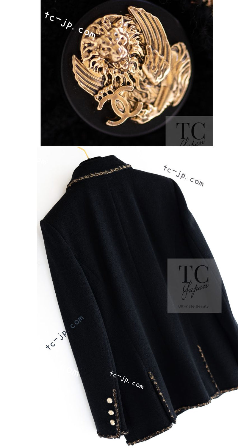 CHANEL 10C Black Gold Line Trim Wool Jacket 42 シャネル ブラック ゴールド ライン トリム ウール ジャケット 即発