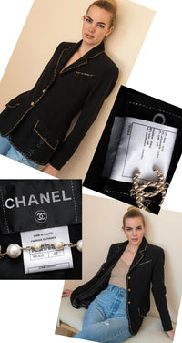 CHANEL 10C Black Gold Line Trim Wool Jacket 42 シャネル ブラック ゴールド ライン トリム ウール ジャケット 即発