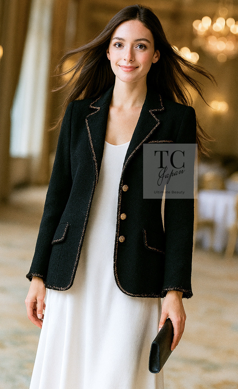 CHANEL 10C Black Gold Line Trim Wool Jacket 34 シャネル ブラック ゴールド ライン トリム ウール ジャケット 即発