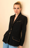 CHANEL 10C Black Gold Line Trim Wool Jacket 42 シャネル ブラック ゴールド ライン トリム ウール ジャケット 即発