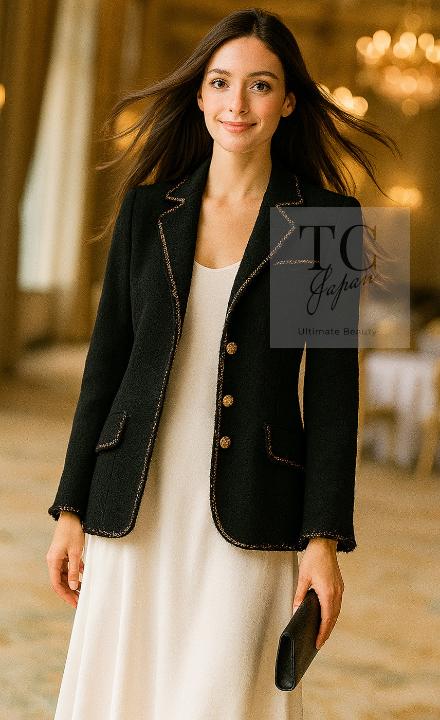 CHANEL 10C Black Gold Line Trim Wool Jacket 42 シャネル ブラック ゴールド ライン トリム ウール ジャケット 即発