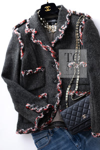 CHANEL 13PF Gray Black Trim Wool Tweed Jacket 36 38 シャネル グレー ブラック トリミング ウール ツイード ジャケット 即発