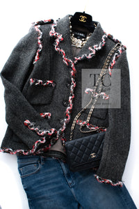 CHANEL 13PF Gray Black Trim Wool Tweed Jacket 36 38 シャネル グレー ブラック トリミング ウール ツイード ジャケット 即発