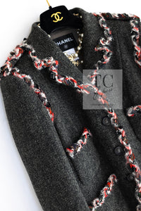 CHANEL 13PF Gray Black Trim Wool Tweed Jacket 36 38 シャネル グレー ブラック トリミング ウール ツイード ジャケット 即発