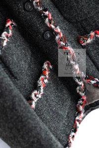 CHANEL 13PF Gray Black Trim Wool Tweed Jacket 36 38 シャネル グレー ブラック トリミング ウール ツイード ジャケット 即発