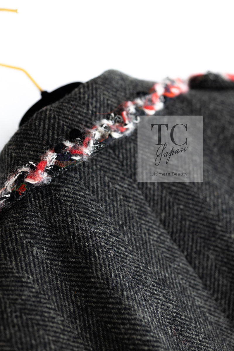 CHANEL 13PF Gray Black Trim Wool Tweed Jacket 36 38 シャネル グレー ブラック トリミング ウール ツイード ジャケット 即発