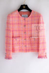 CHANEL 24C Pink Orange Collarless Tweed Jacket 38 シャネル ピンク オレンジ ノーカラー ツイード ジャケット 即発