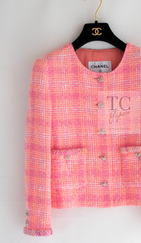 CHANEL 24C Pink Orange Collarless Tweed Jacket 38 シャネル ピンク オレンジ ノーカラー ツイード ジャケット 即発