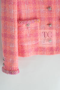 CHANEL 24C Pink Orange Collarless Tweed Jacket 38 シャネル ピンク オレンジ ノーカラー ツイード ジャケット 即発