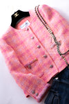 CHANEL 24C Pink Orange Collarless Tweed Jacket 38 シャネル ピンク オレンジ ノーカラー ツイード ジャケット 即発