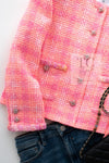 CHANEL 24C Pink Orange Collarless Tweed Jacket 38 シャネル ピンク オレンジ ノーカラー ツイード ジャケット 即発