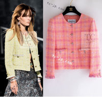 CHANEL 24C Pink Orange Collarless Tweed Jacket 38 シャネル ピンク オレンジ ノーカラー ツイード ジャケット 即発