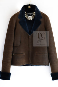 CHANEL 04A Brown Lambskin Leather Shearling Riders Zipper Jacket 38 シャネル ブラウン ラムスキン レザー ムートン ライダース ジッパー ジャケット 即発