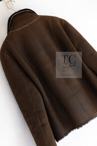 CHANEL 04A Brown Lambskin Leather Shearling Riders Zipper Jacket 38 シャネル ブラウン ラムスキン レザー ムートン ライダース ジッパー ジャケット 即発