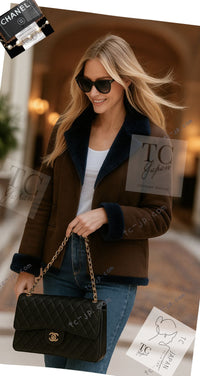 CHANEL 04A Brown Lambskin Leather Shearling Riders Zipper Jacket 38 シャネル ブラウン ラムスキン レザー ムートン ライダース ジッパー ジャケット 即発