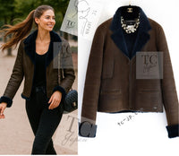 CHANEL 04A Brown Lambskin Leather Shearling Riders Zipper Jacket 38 シャネル ブラウン ラムスキン レザー ムートン ライダース ジッパー ジャケット 即発