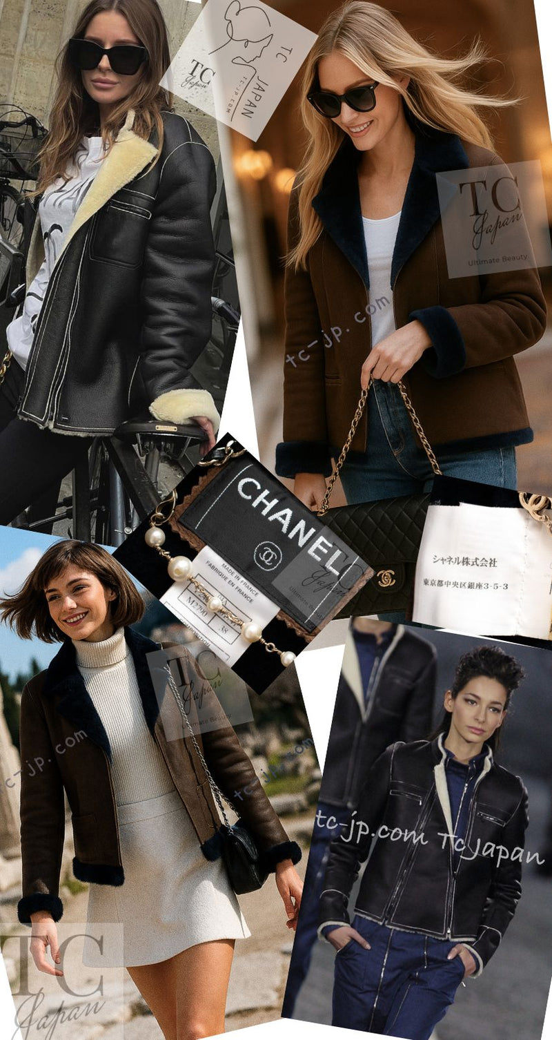 CHANEL 04A Brown Lambskin Leather Shearling Riders Zipper Jacket 38 シャネル ブラウン ラムスキン レザー ムートン ライダース ジッパー ジャケット 即発