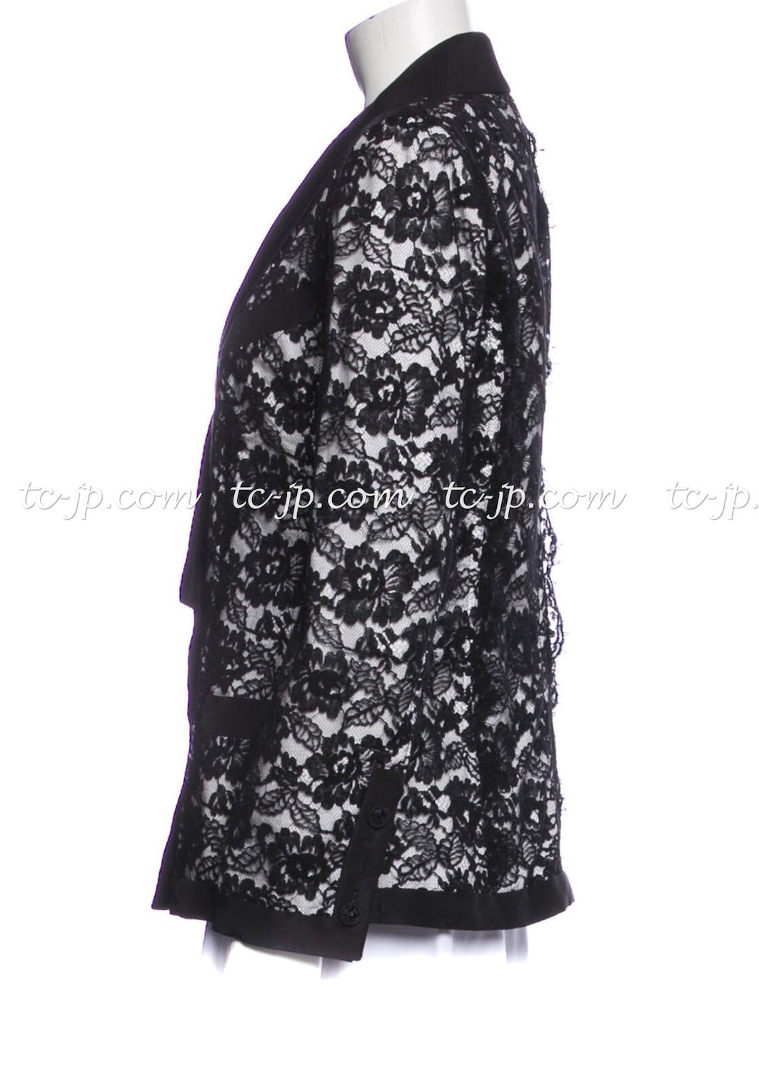 シャネル ジャケット CHANEL ブラック ホワイト フローラル レース