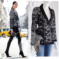 CHANEL 14C Black White Floral Lace Party Double Jacket 34 36 シャネル ブラック ホワイト フローラル レース パーティー ダブル ジャケット 即発