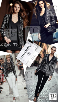 CHANEL 14C Black White Floral Lace Party Double Jacket 34 36 シャネル ブラック ホワイト フローラル レース パーティー ダブル ジャケット 即発