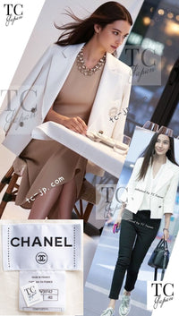 CHANEL 12S Tweed Jacket Blazer White Double Breasted CC Logo Buttons Embroidered Logo 40 シャネル ツイード ジャケット ブレザー ホワイト ダブルブレスト CCロゴボタン 刺繍ロゴ 即発