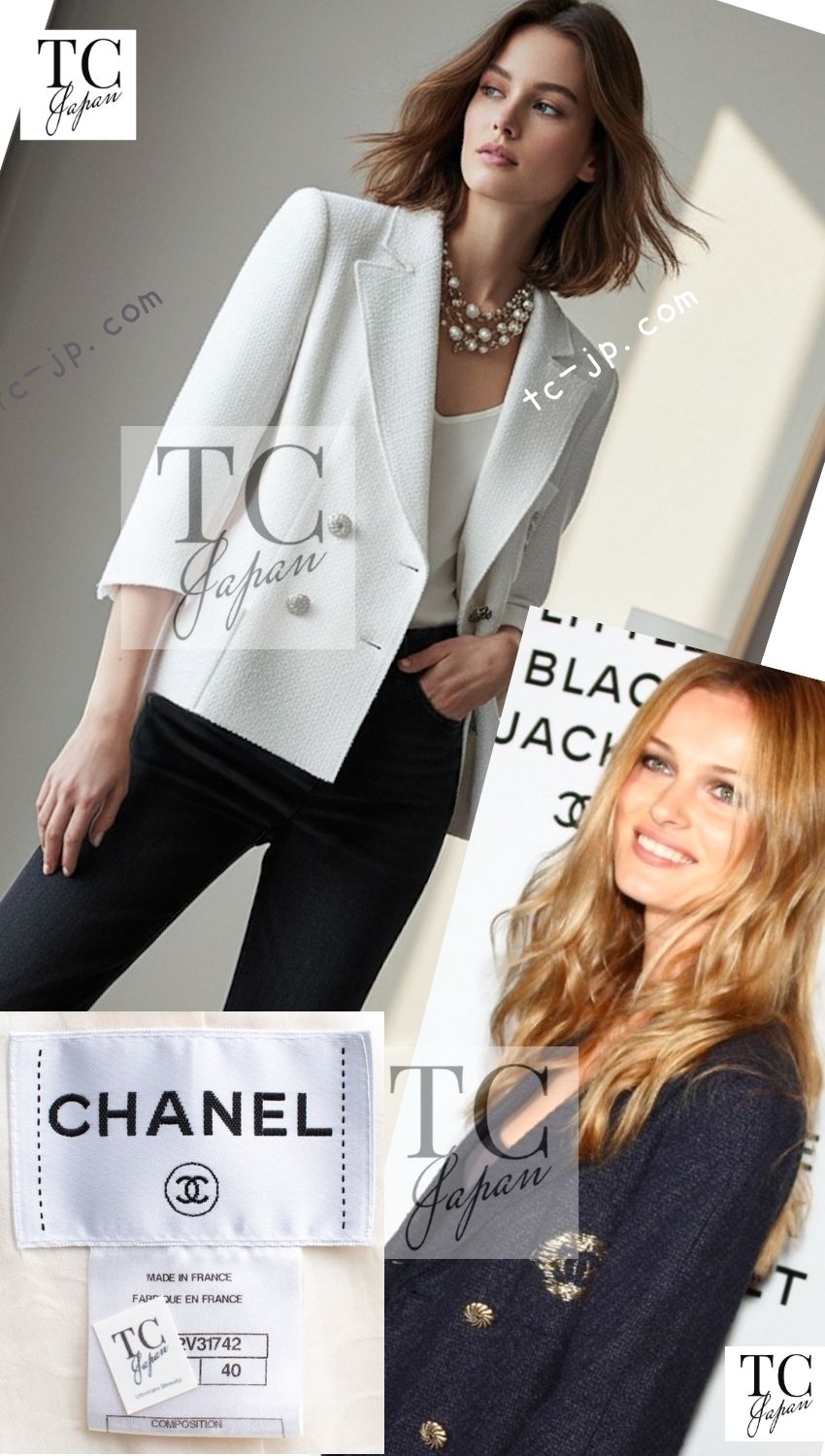 CHANEL 12S Tweed Jacket Blazer White Double Breasted CC Logo Buttons Embroidered Logo 40 シャネル ツイード ジャケット ブレザー ホワイト ダブルブレスト CCロゴボタン 刺繍ロゴ 即発