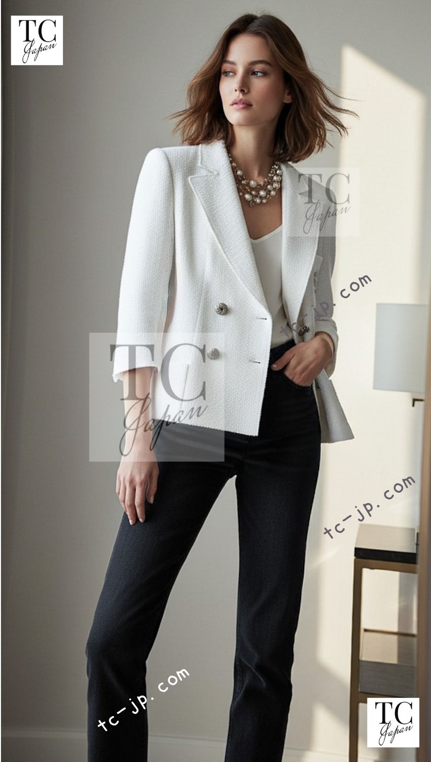 CHANEL 12S Tweed Jacket Blazer White Double Breasted CC Logo Buttons Embroidered Logo 40 シャネル ツイード ジャケット ブレザー ホワイト ダブルブレスト CCロゴボタン 刺繍ロゴ 即発