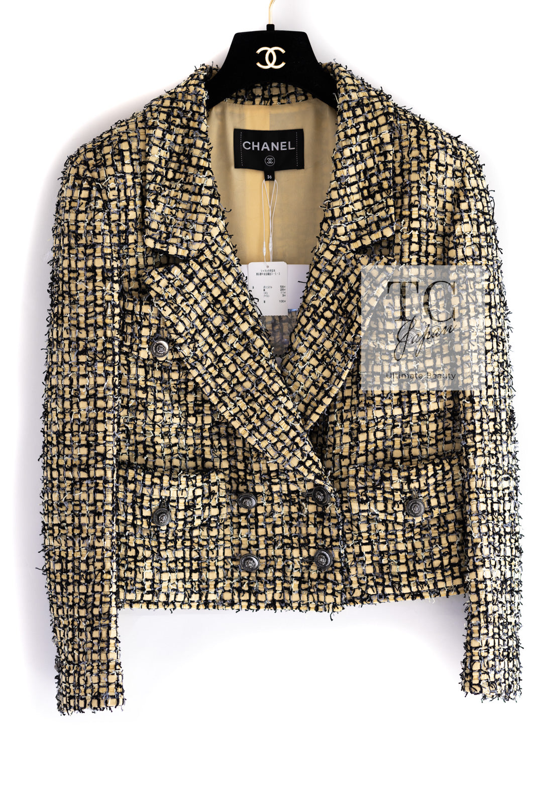 シャネル ジャケット CHANEL 22PS イエロー ブラック ボタン ダブル