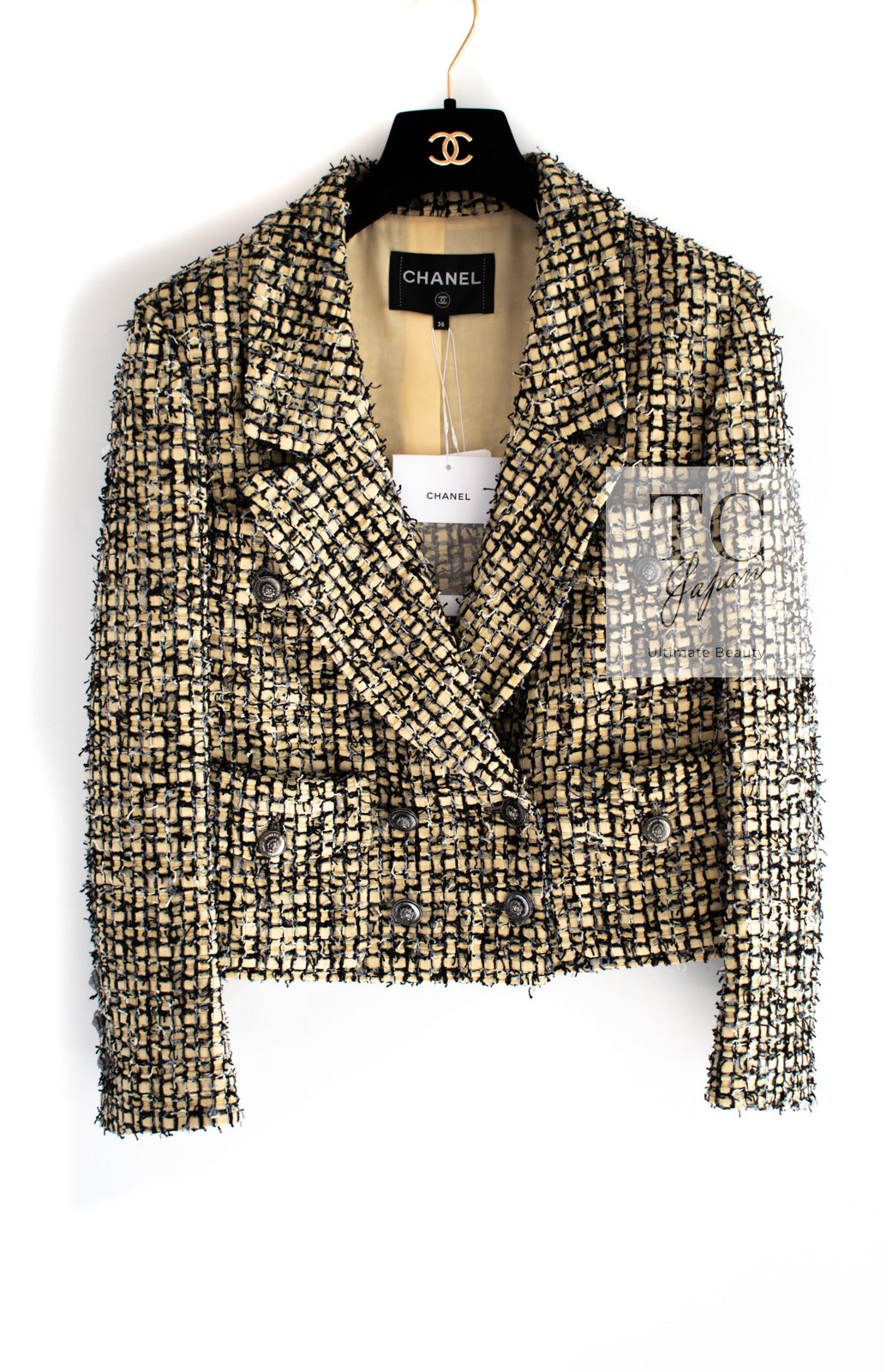 CHANEL 22PS Yellow Black Lion Button Double Jacket 38 40 シャネル イエロー ブラック ライオン ボタン ダブル ジャケット 即発
