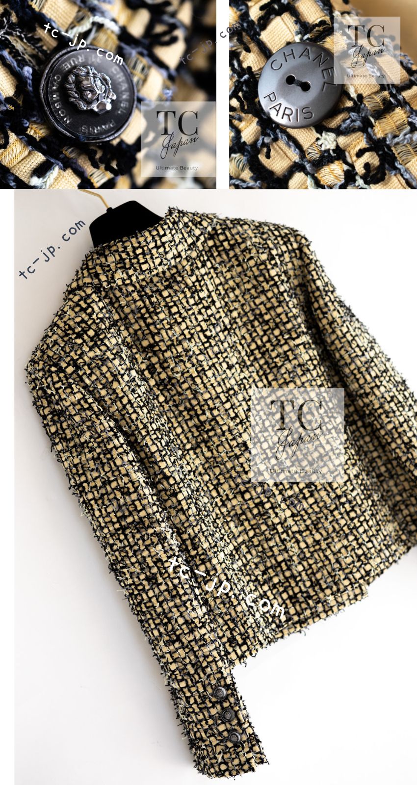 シャネル ジャケット CHANEL 22PS イエロー ブラック ボタン ダブル