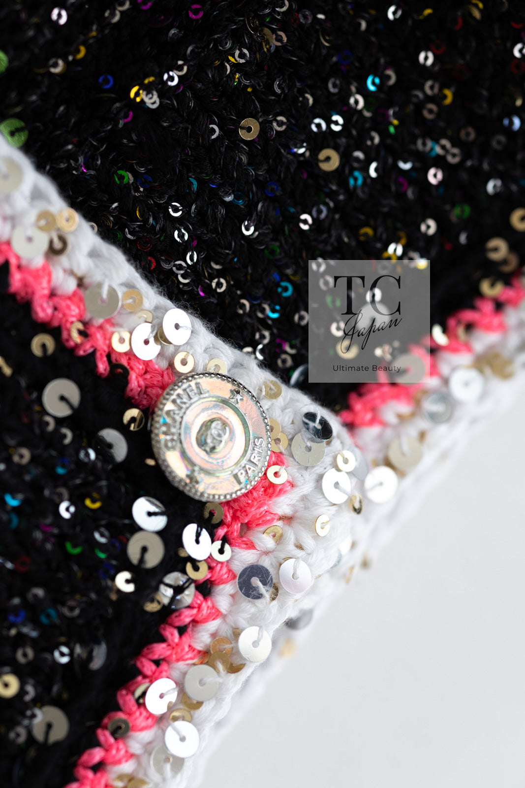 シャネルCHANEL 英字スパンコールカーディガン 白黒M位 | DC