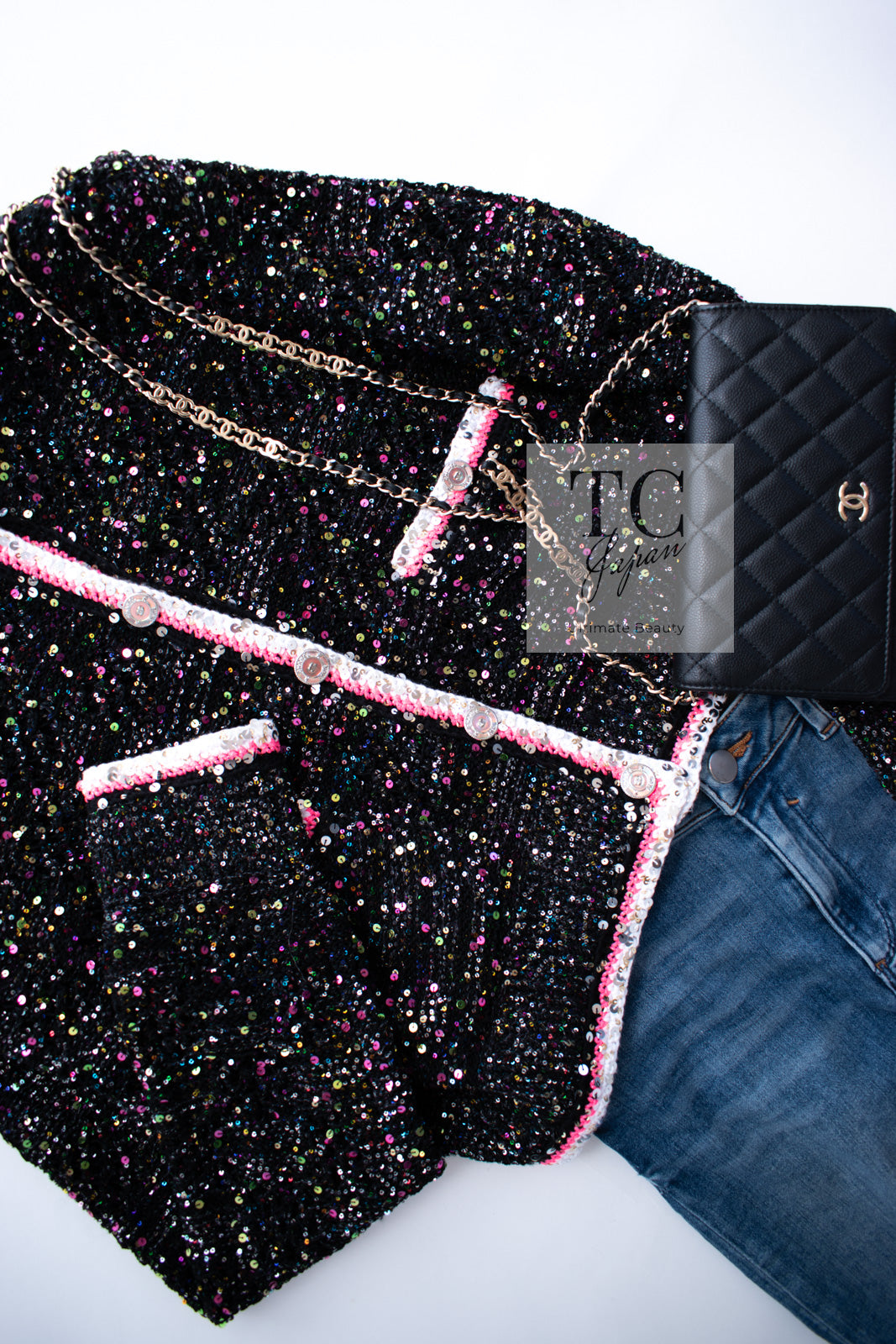 シャネル ジャケット カーディガン CHANEL ブラック ピンク