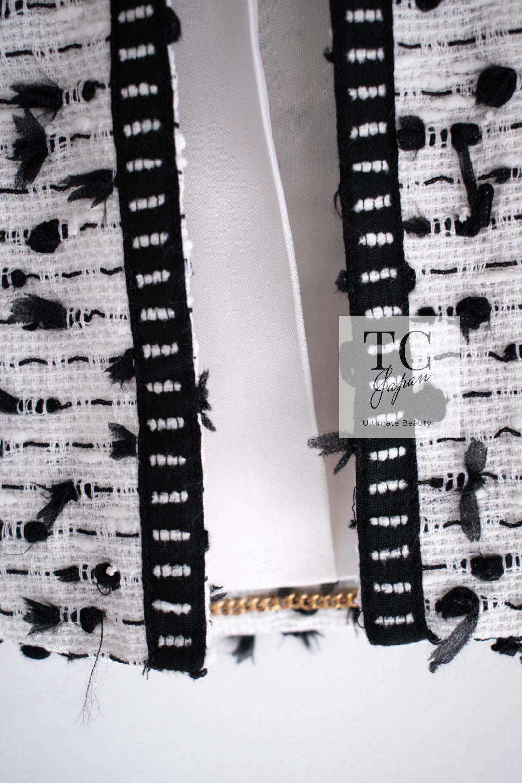 CHANEL 95C Vintage White Black Ribbon Tweed Jacket 34 シャネル ヴィンテージ ホワイト ブラック リボン ツイード ジャケット 即発