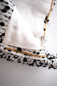 CHANEL 95C Vintage White Black Ribbon Tweed Jacket 34 シャネル ヴィンテージ ホワイト ブラック リボン ツイード ジャケット 即発