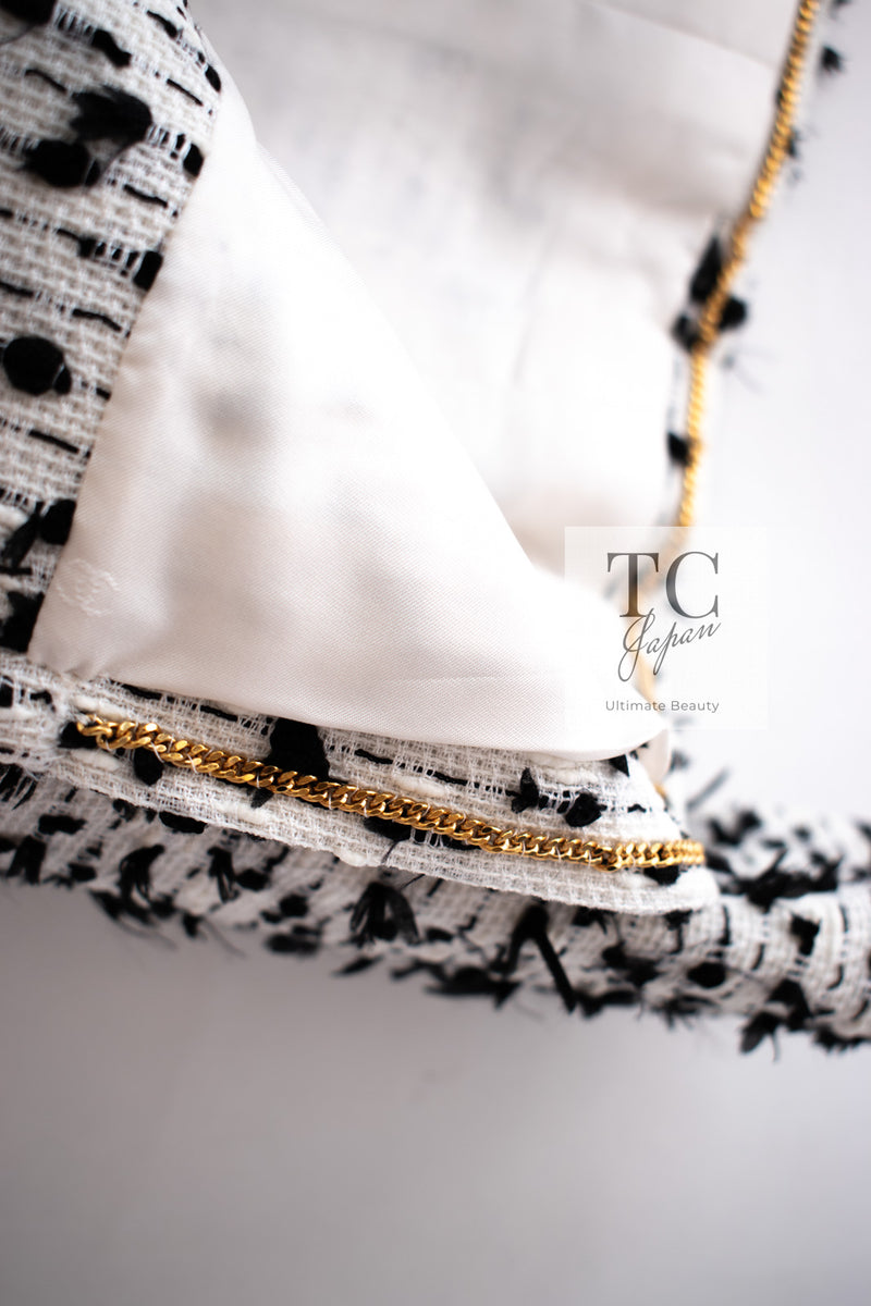 CHANEL 95C Vintage White Black Ribbon Tweed Jacket 34 シャネル ヴィンテージ ホワイト ブラック リボン ツイード ジャケット 即発
