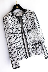 CHANEL 95C Vintage White Black Ribbon Tweed Jacket 34 シャネル ヴィンテージ ホワイト ブラック リボン ツイード ジャケット 即発