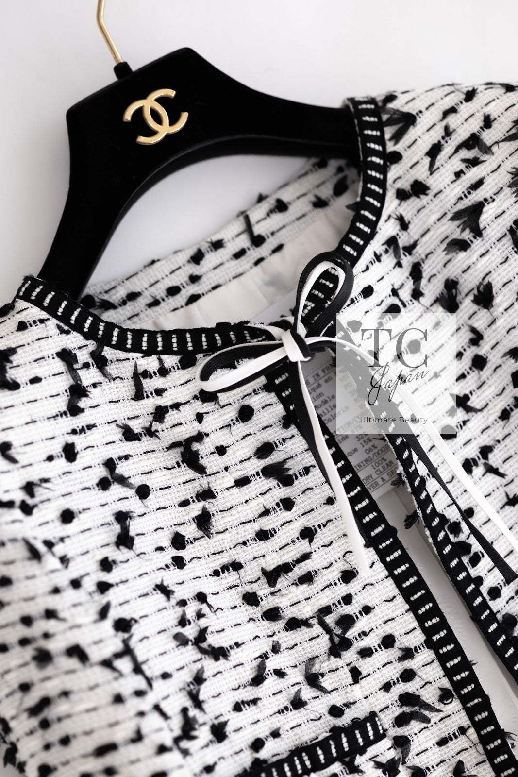 CHANEL 95C Vintage White Black Ribbon Tweed Jacket 34 シャネル ヴィンテージ ホワイト ブラック リボン ツイード ジャケット 即発