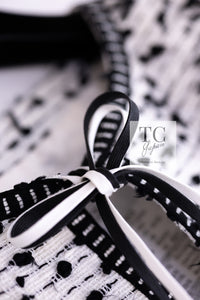 CHANEL 95C Vintage White Black Ribbon Tweed Jacket 34 シャネル ヴィンテージ ホワイト ブラック リボン ツイード ジャケット 即発
