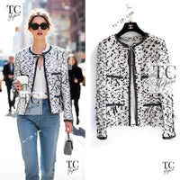 CHANEL 95C Vintage White Black Ribbon Tweed Jacket 34 シャネル ヴィンテージ ホワイト ブラック リボン ツイード ジャケット 即発