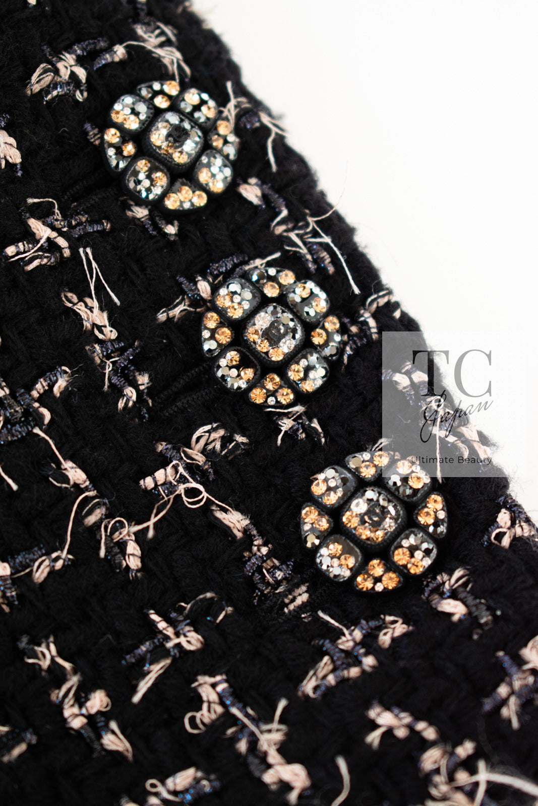 シャネル ジャケット CHANEL ブラック ベージュ ウール コットン